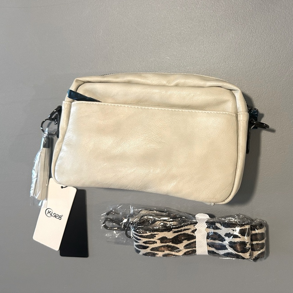 Cream Faux Leather Crossbody Bag